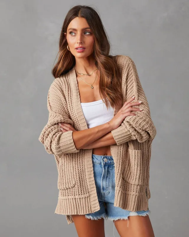 Kudos Pocketed Chenille Knit Cardigan - Taupe sold by Vici