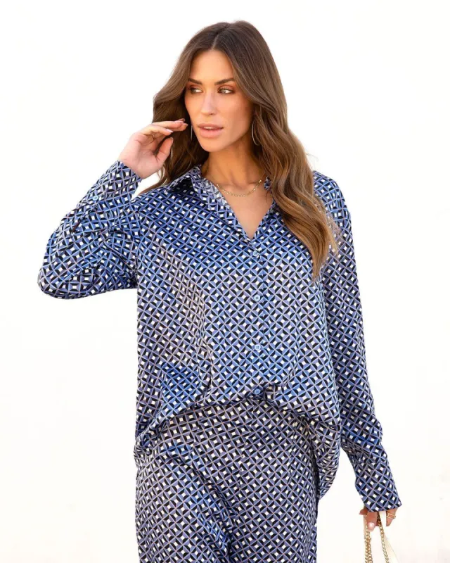 Imelda Satin Print Button Down Top - FINAL SALE sold by Vici