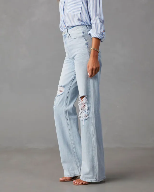 Alycia High Rise Distressed Wide Leg Jeans - Light Wash sold by Vici