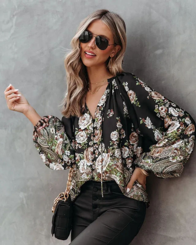 Midnight Garden Floral Satin Top  - FINAL SALE sold by Vici