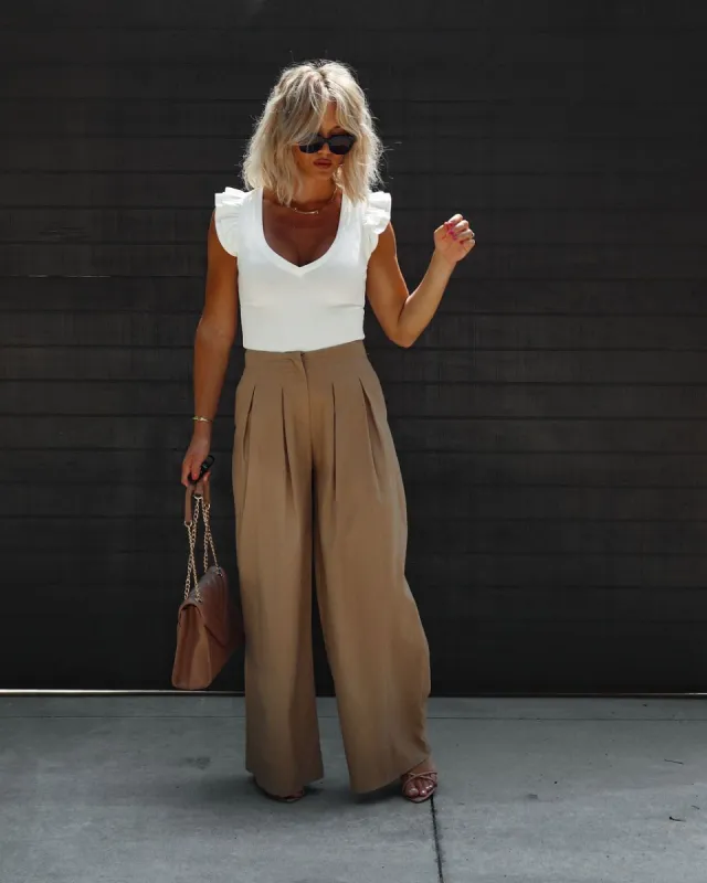 Janie Wide Leg Pocketed Pleated Pants - Mocha - SALE sold by Vici