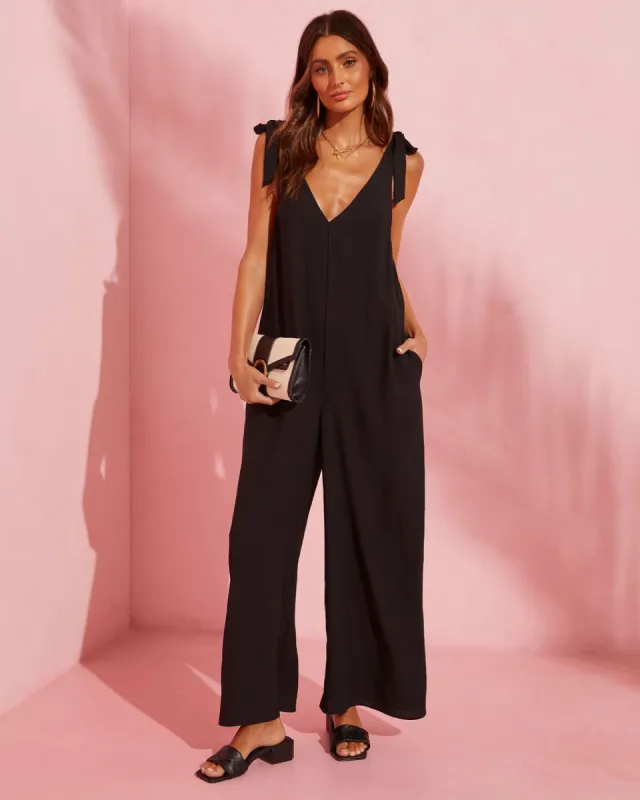 Griselda Pocketed Tie Shoulder Jumpsuit - Black - FINAL SALE sold by Vici