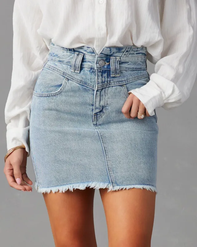 Karla Frayed Hem Denim Mini Skirt - Light Wash - SALE sold by Vici