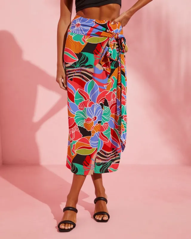 Put It In Print Wrap Midi Skirt - SALE sold by Vici