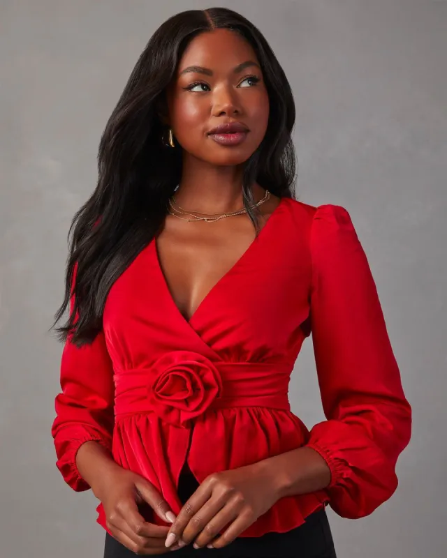 Rowley Satin Rosette Long Sleeve Blouse sold by Vici