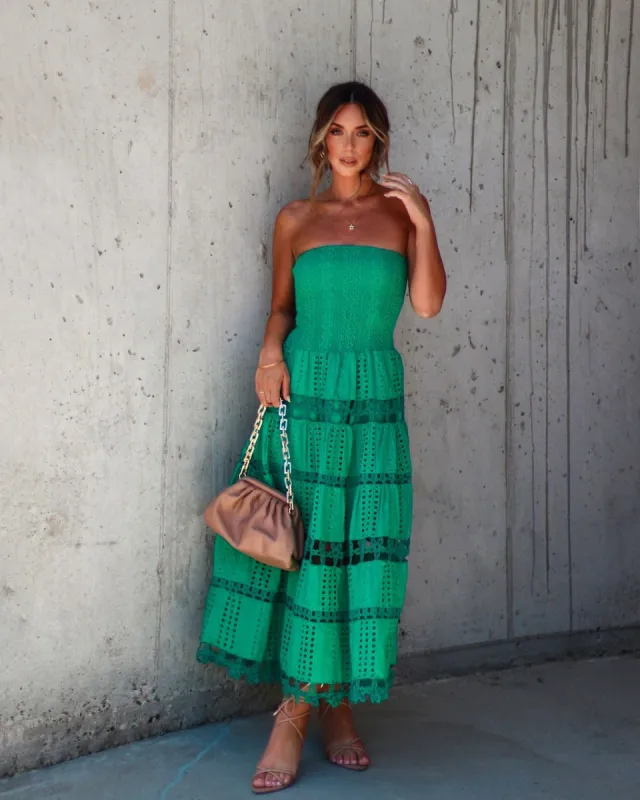 Underwood Strapless Smocked Midi Dress - Emerald - SALE sold by Vici