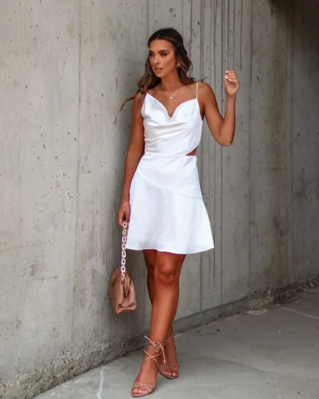 Twyla Satin Cowl Neck Cutout Mini Dress - White - FINAL SALE sold by Vici
