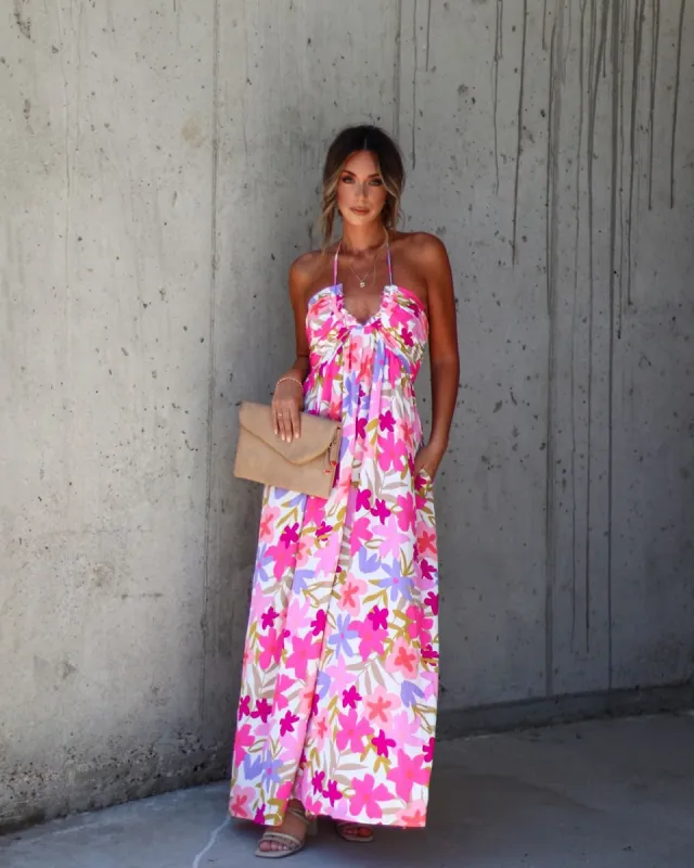 Inara Floral Halter Maxi Dress - Pink/Multi - SALE sold by Vici