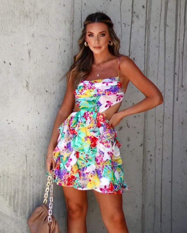 Gracelyn Floral Cutout Ruffle Mini Dress - Multi - FINAL SALE sold by Vici