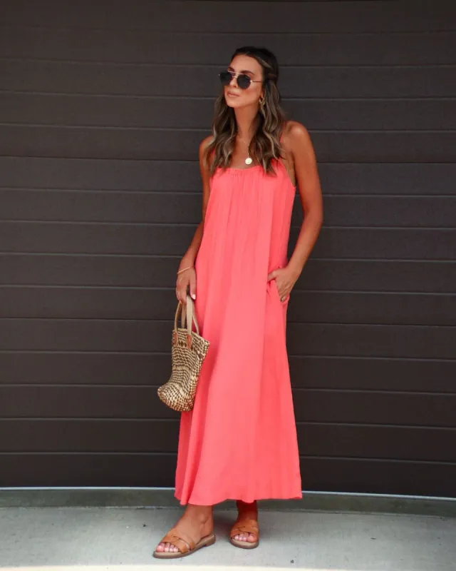 Gardenia Pocketed Maxi Dress - Coral - FINAL SALE sold by Vici