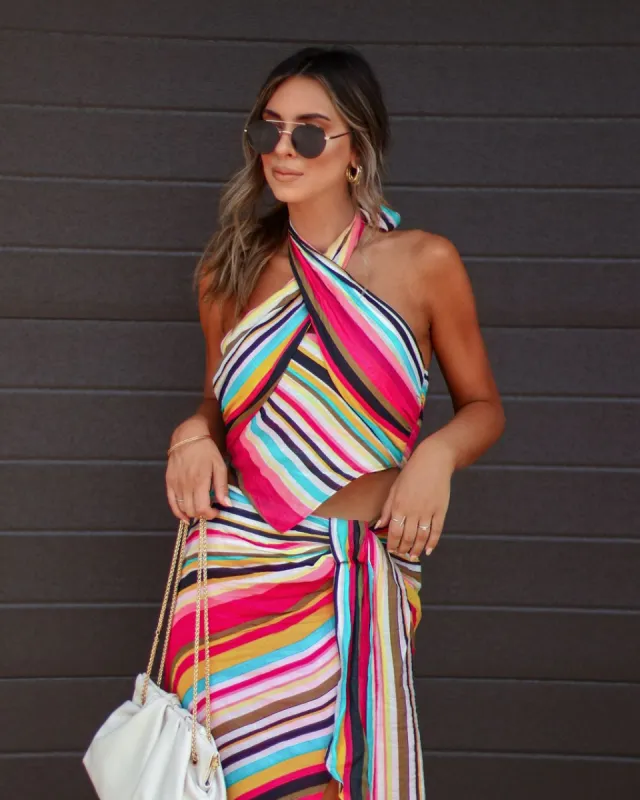 Derren Striped Wrap Halter Top - Multi - FINAL SALE sold by Vici