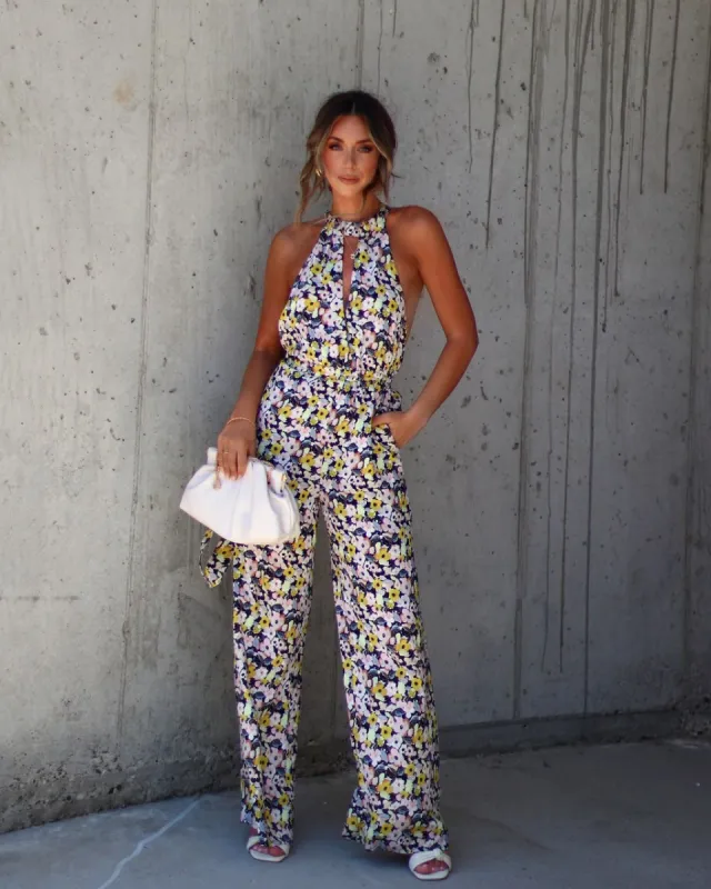 Bluma Floral Halter Jumpsuit - Black/Multi - FINAL SALE made by Vici