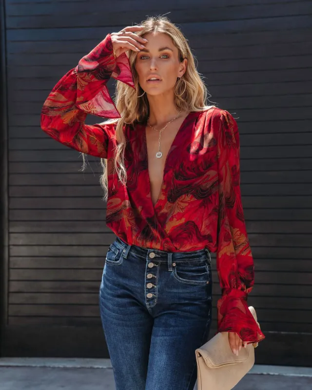 Blaze Printed Ruffle Sleeve Bodysuit - LAST CHANCE sold by Vici