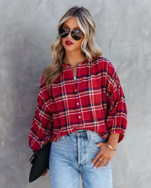 Applecrest Plaid Cotton Button Up Top - LAST CHANCE sold by Vici