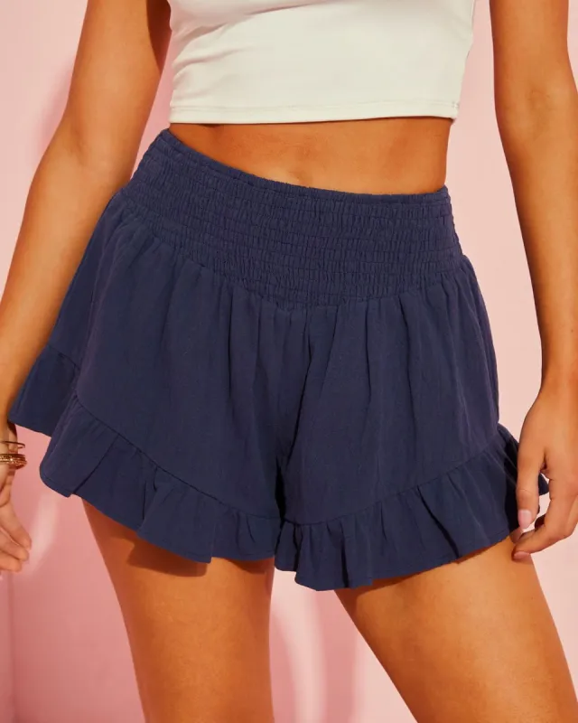 Florah Smocked Waist Ruffle Hem Shorts - Navy - FINAL SALE sold by Vici