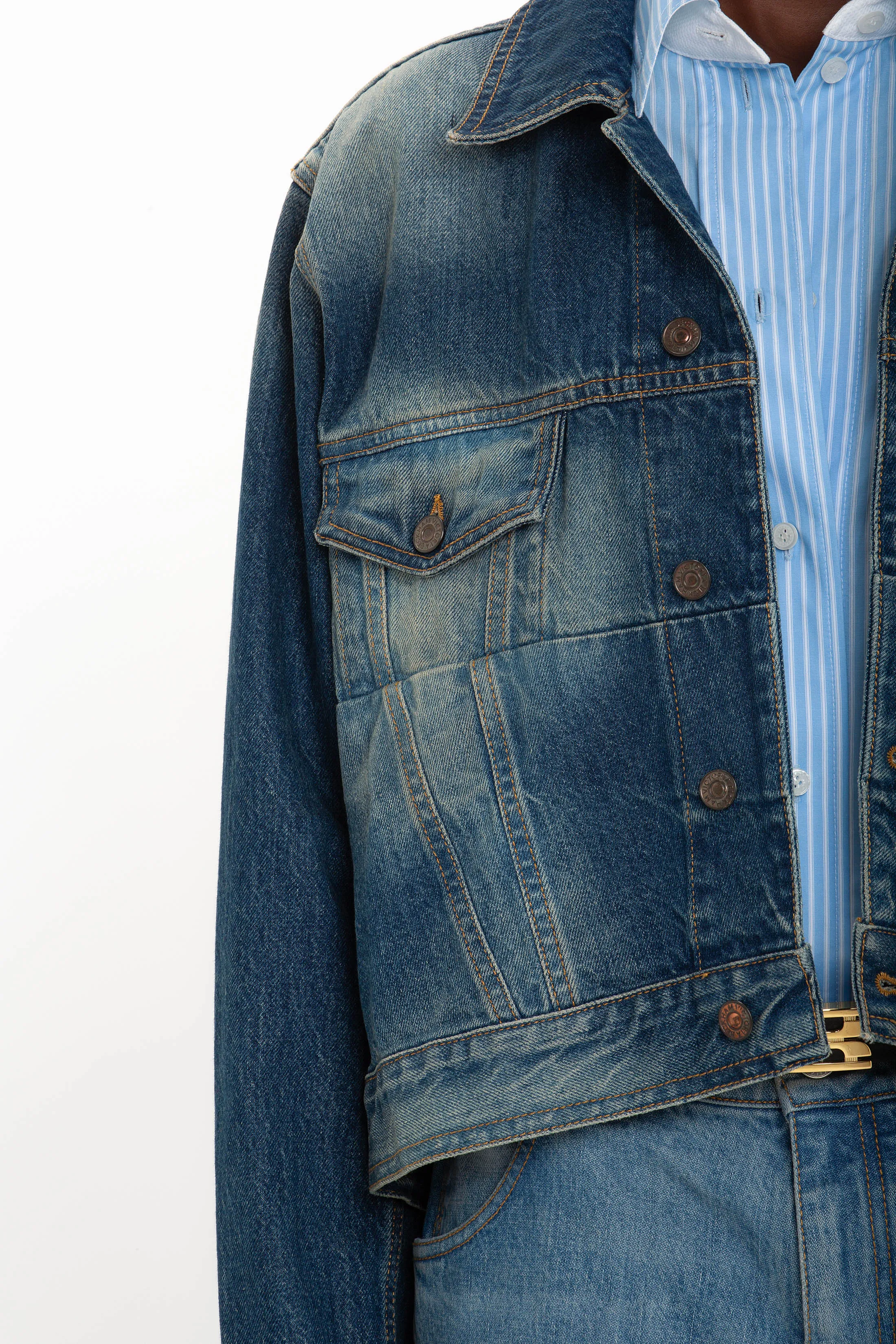 Cropped Denim Jacket In Heavy Vintage Indigo Wash sold by Victoria Beckham product image thumbnail 5