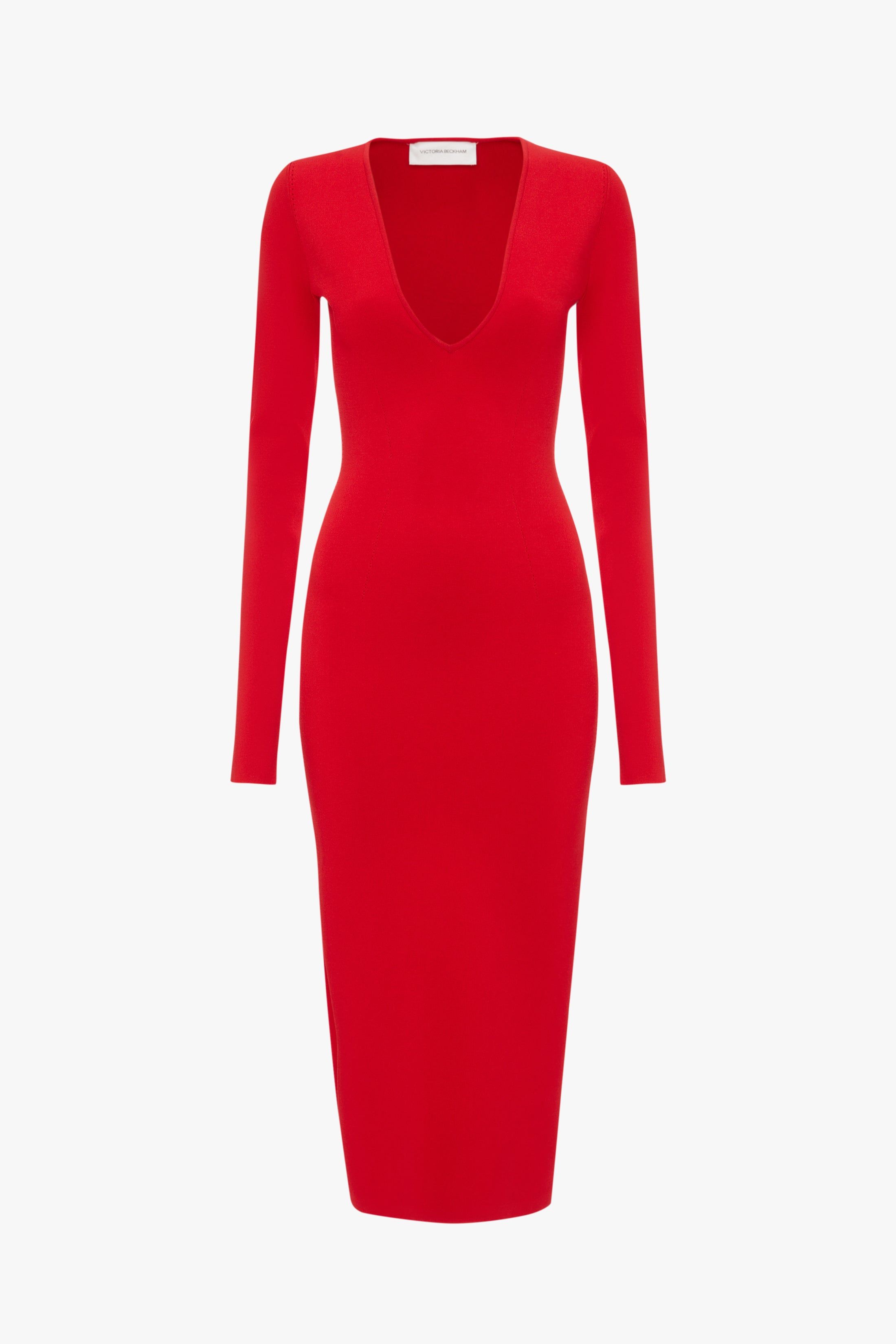 VB Body Deep V Midi Dress in Red sold by Victoria Beckham product image thumbnail 5