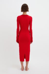 VB Body Deep V Midi Dress in Red sold by Victoria Beckham