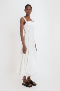 Organic Cotton Strappy Midi Dress in White sold by Victoria Beckham