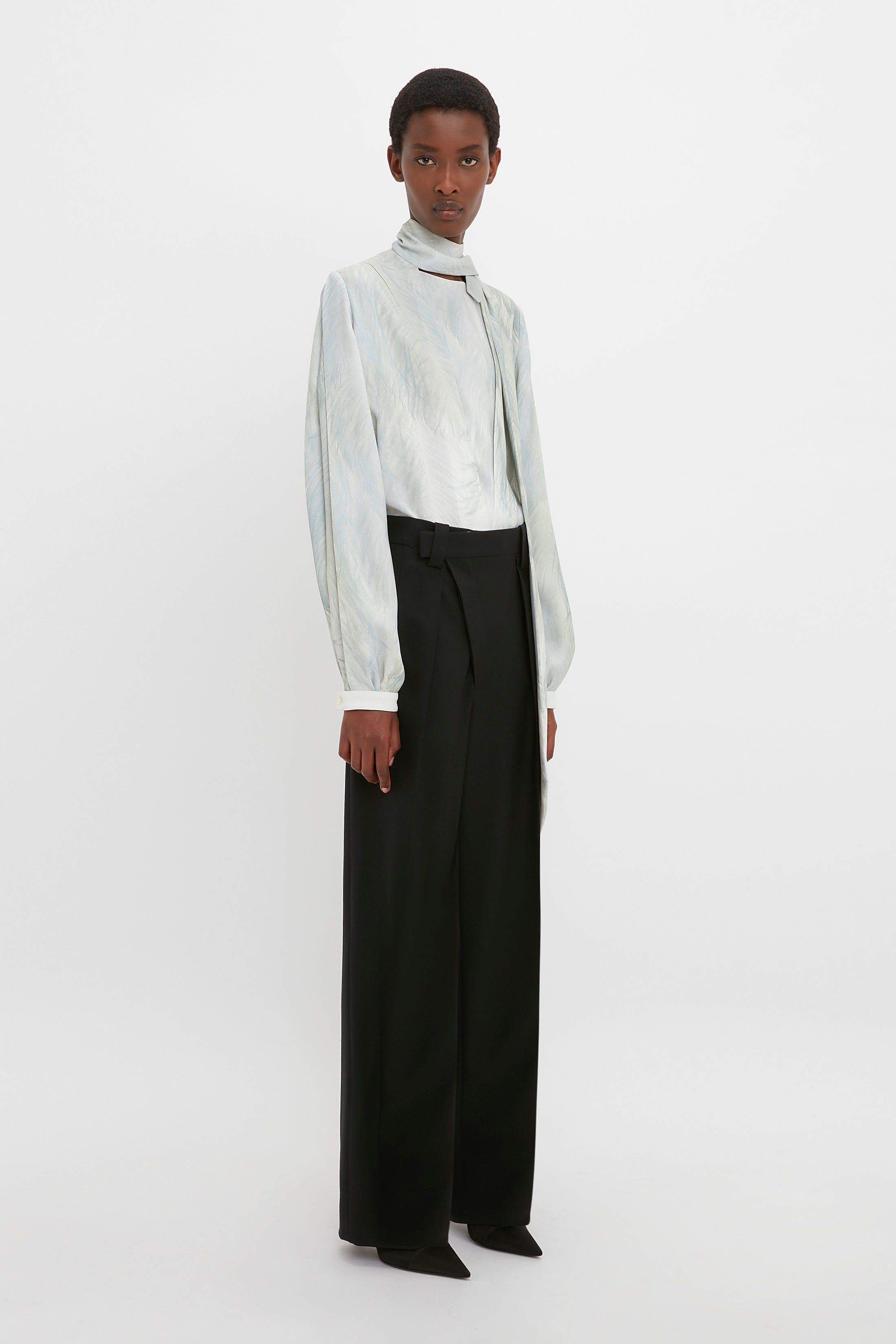 Scarf Neck Blouse In White Digital Feather Print sold by Victoria Beckham product image thumbnail 3