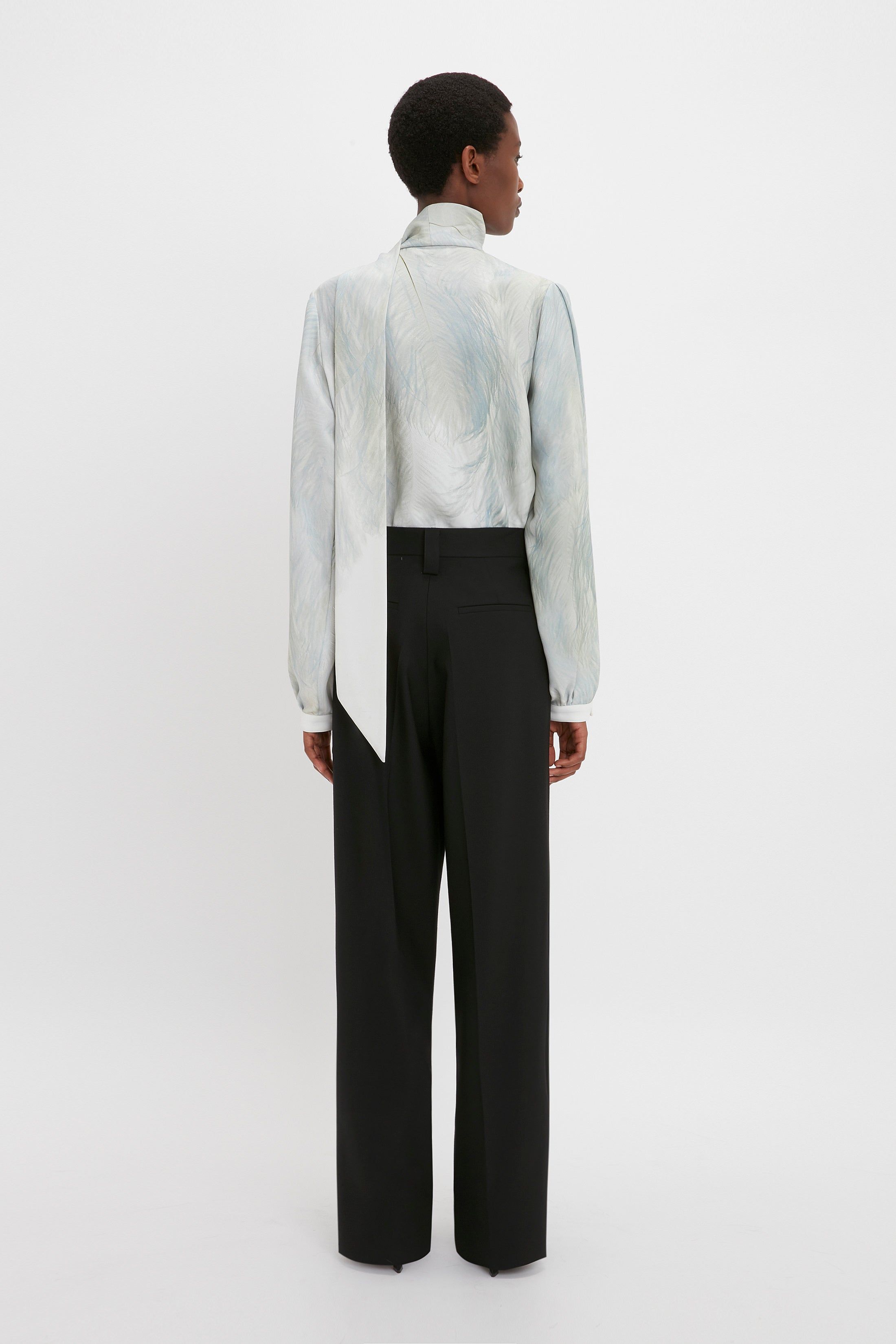 Scarf Neck Blouse In White Digital Feather Print sold by Victoria Beckham product image thumbnail 4