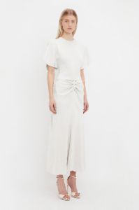 Exclusive Gathered Waist Midi Dress In Ivory sold by Victoria Beckham