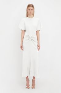 Exclusive Gathered Waist Midi Dress In Ivory sold by Victoria Beckham
