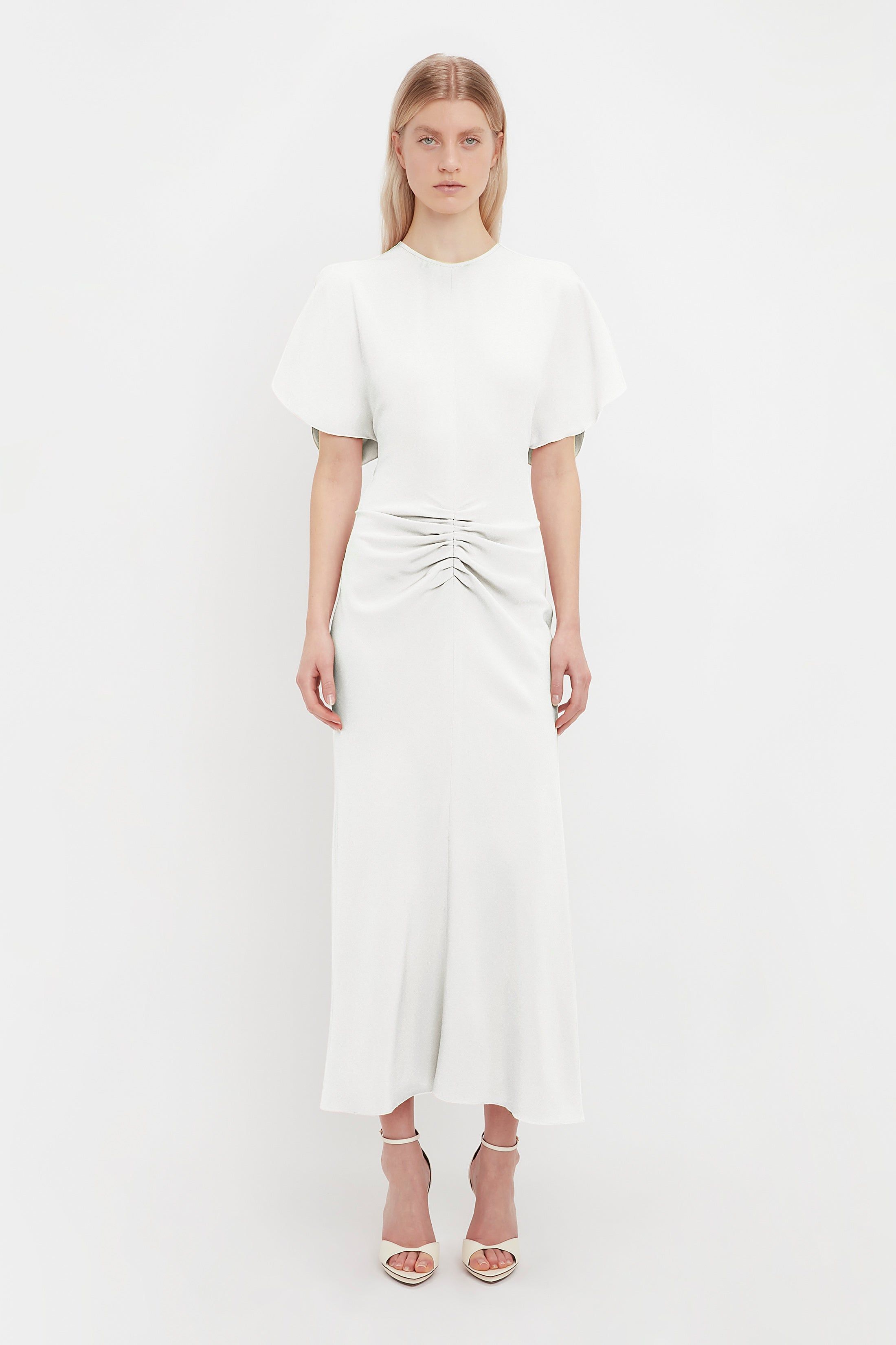 Exclusive Gathered Waist Midi Dress In Ivory sold by Victoria Beckham