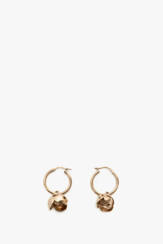 Camellia Flower Hoop Earrings In Gold sold by Victoria Beckham