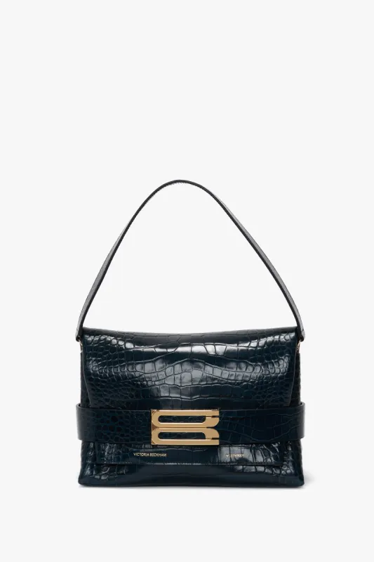 B Pouch Bag In Croc Embossed Midnight Blue Leather sold by Victoria Beckham