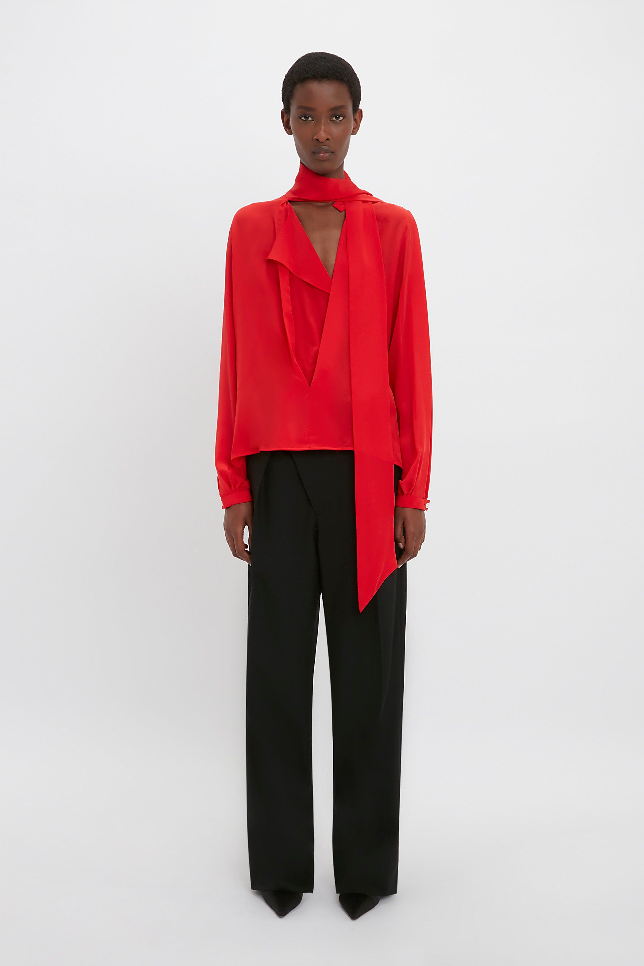 Scarf Neck Blouse In Bright Red sold by Victoria Beckham