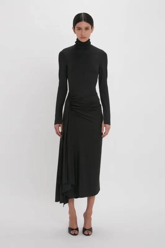 High Neck Asymmetric Draped Dress In Black made by Victoria Beckham