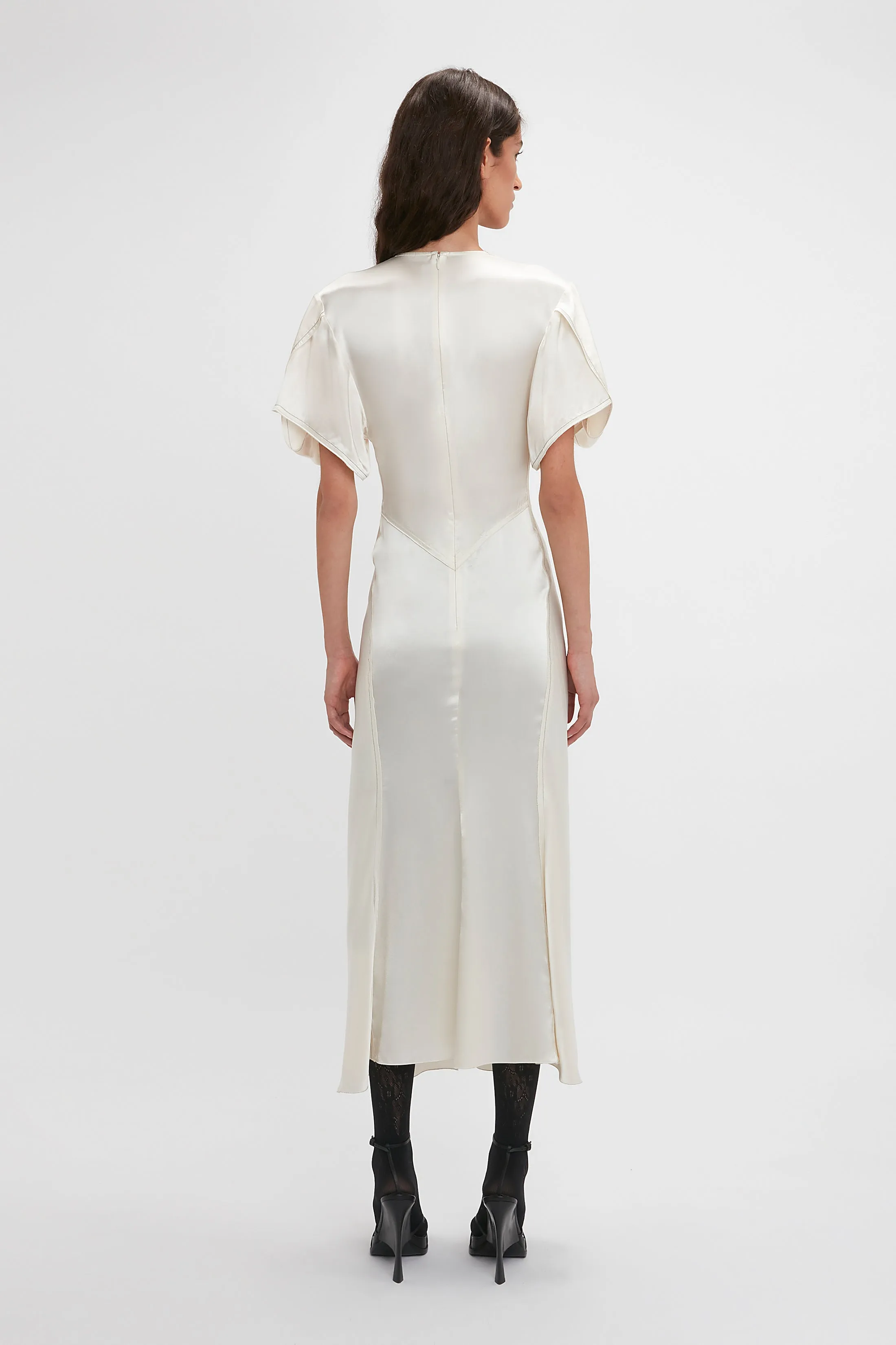 Gathered V-Neck Midi Dress In Ivory sold by Victoria Beckham product image thumbnail 4