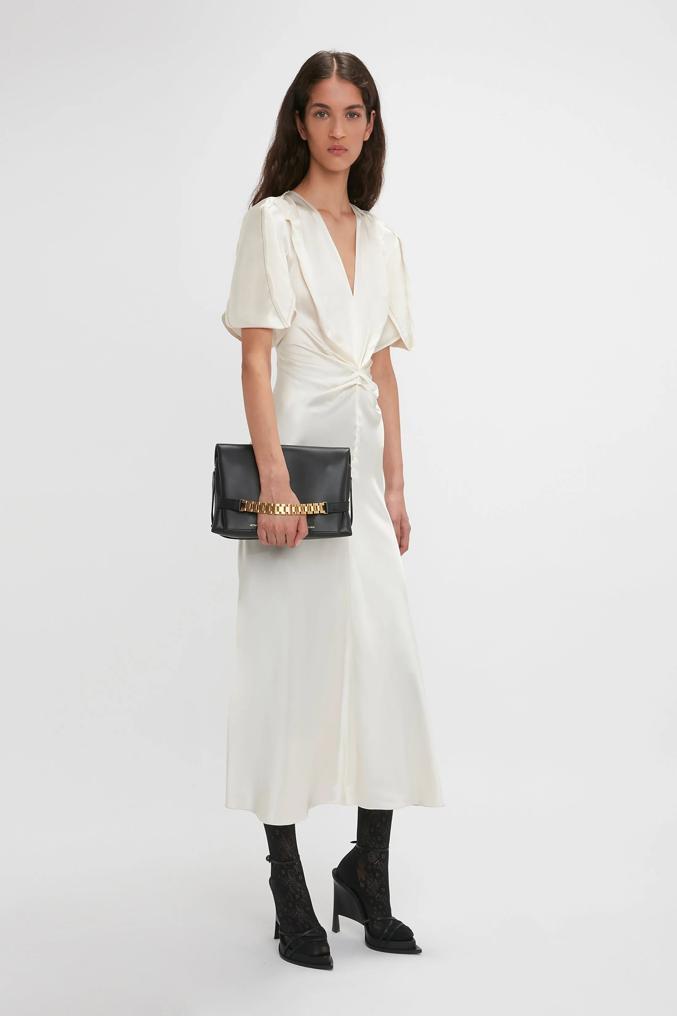 Gathered V-Neck Midi Dress In Ivory sold by Victoria Beckham product image thumbnail 2