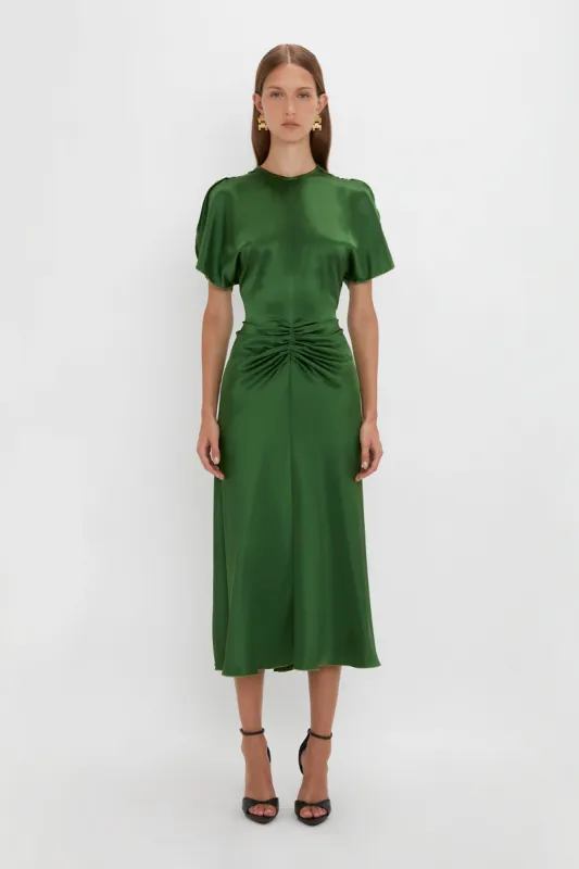 Exclusive Gathered Waist Midi Dress In Emerald sold by Victoria Beckham