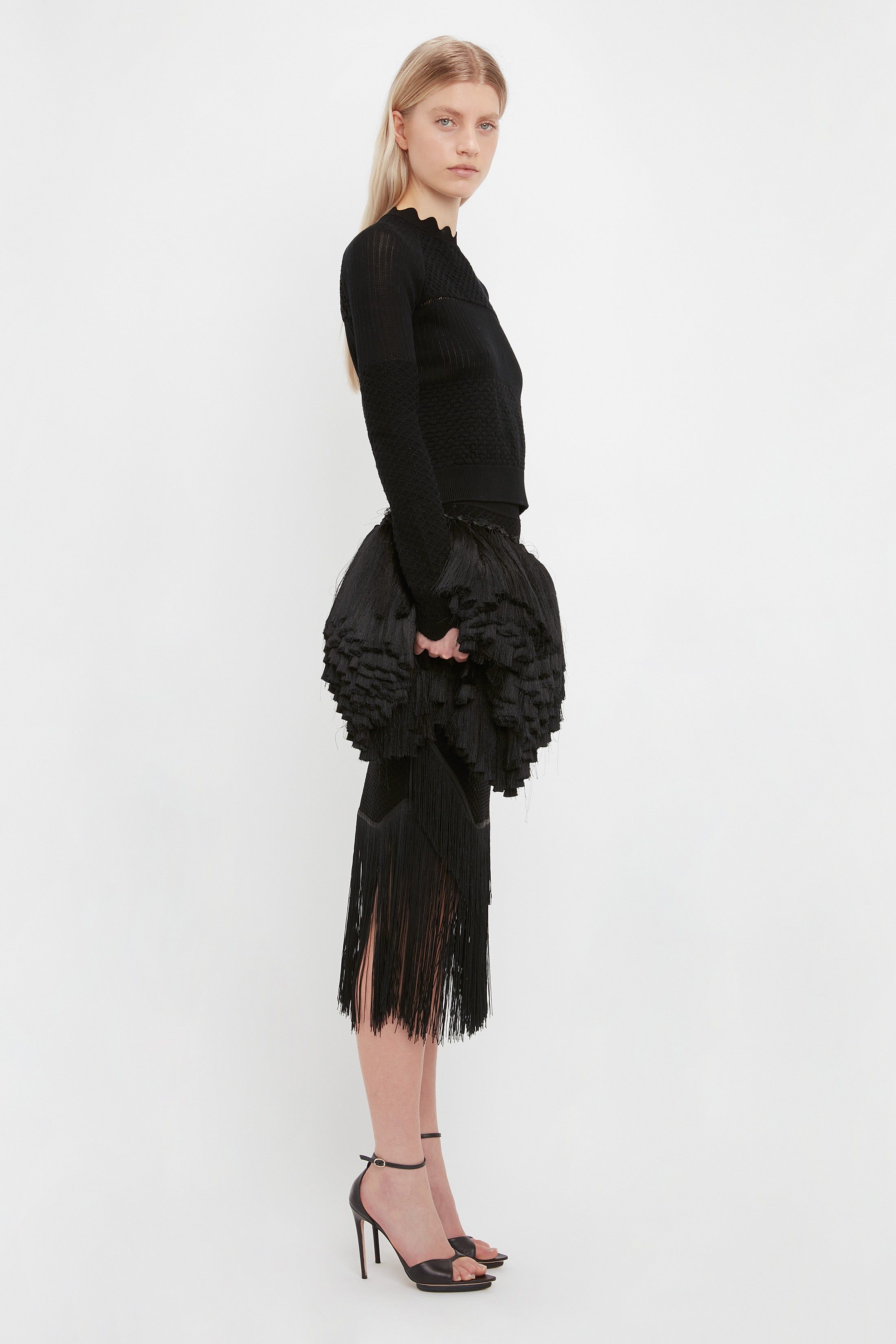 Crochet Knit Long Sleeve Jumper In Black sold by Victoria Beckham product image thumbnail 6