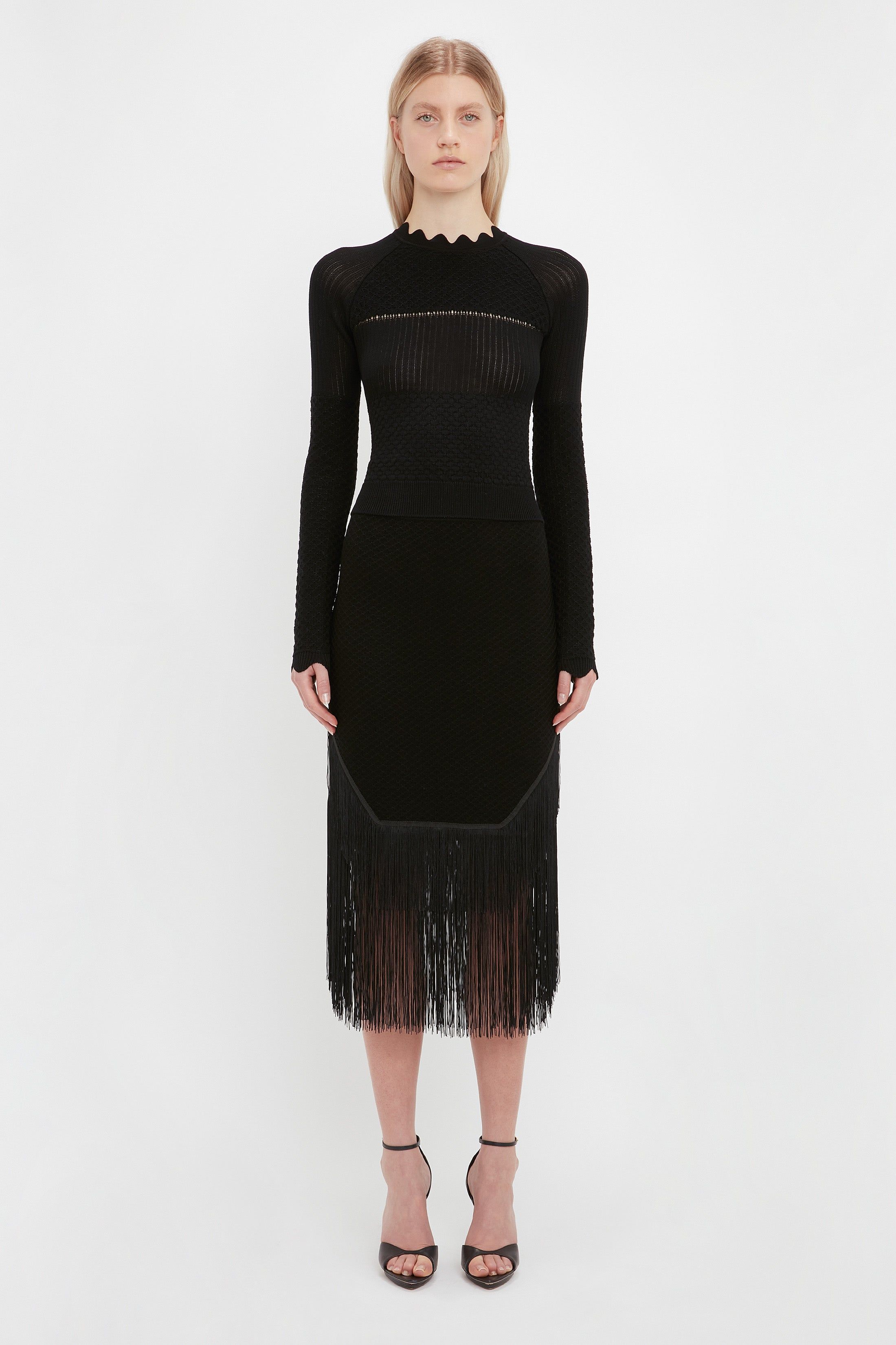 Crochet Knit Long Sleeve Jumper In Black sold by Victoria Beckham