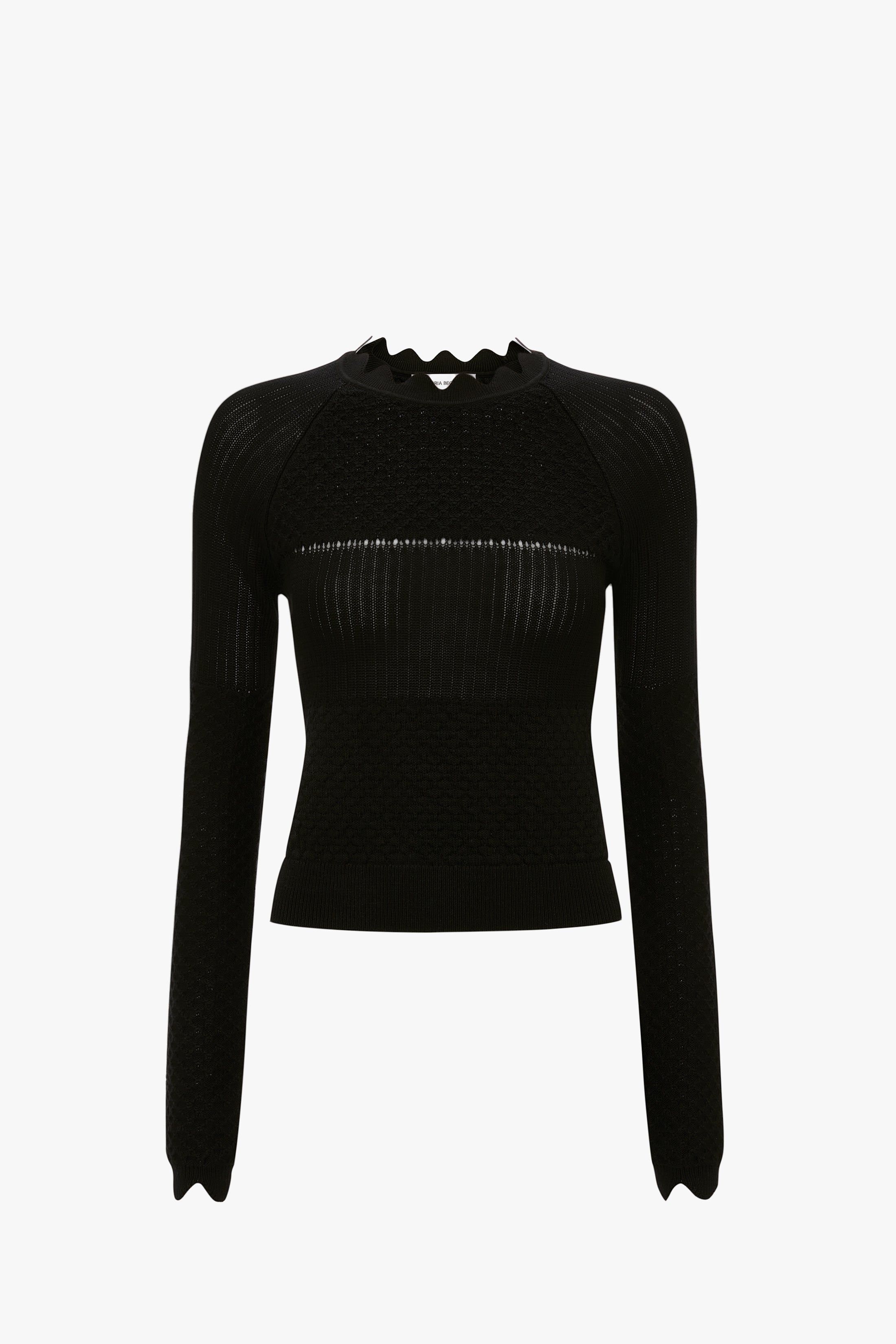 Crochet Knit Long Sleeve Jumper In Black sold by Victoria Beckham product image thumbnail 7