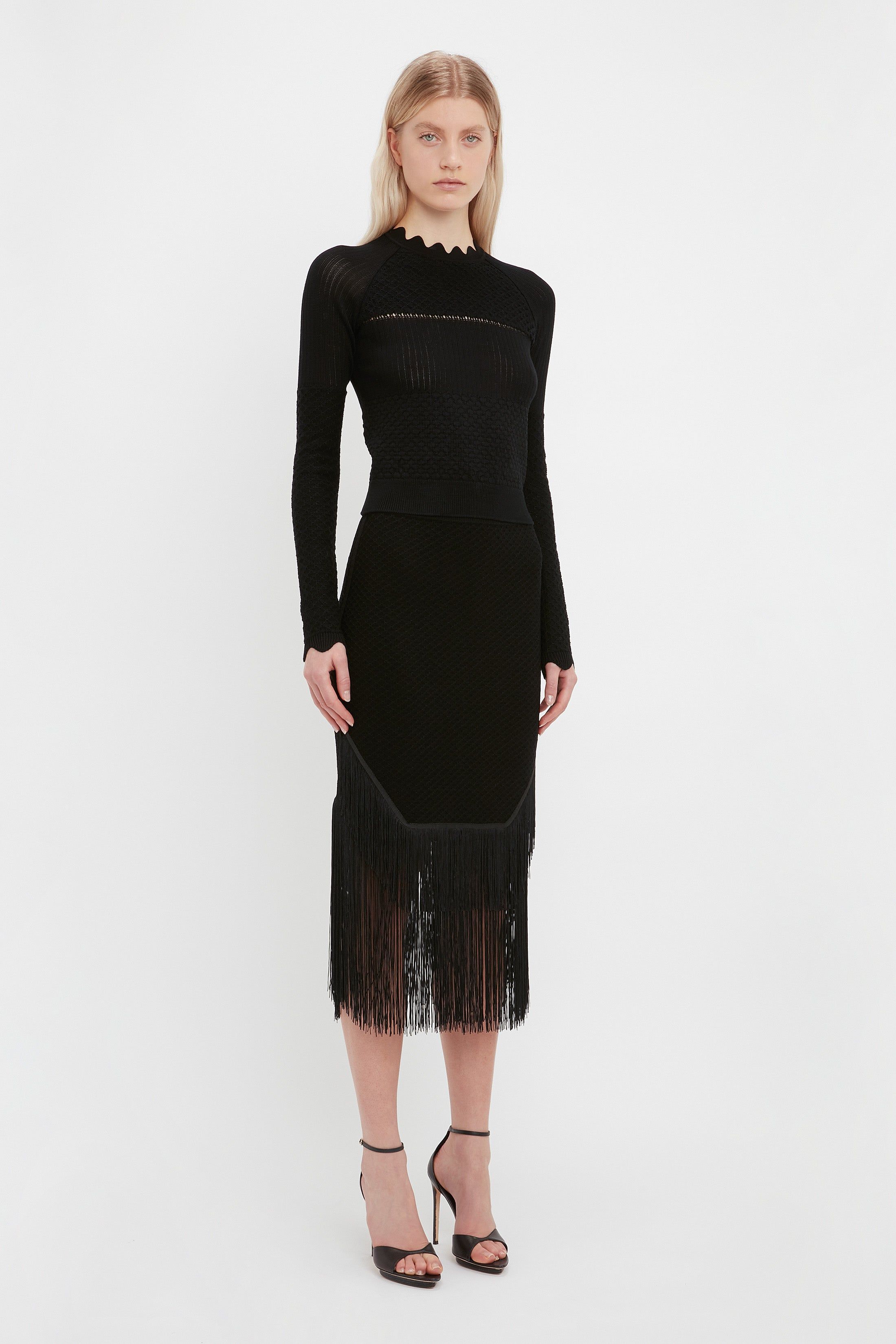 Crochet Knit Long Sleeve Jumper In Black sold by Victoria Beckham product image thumbnail 2