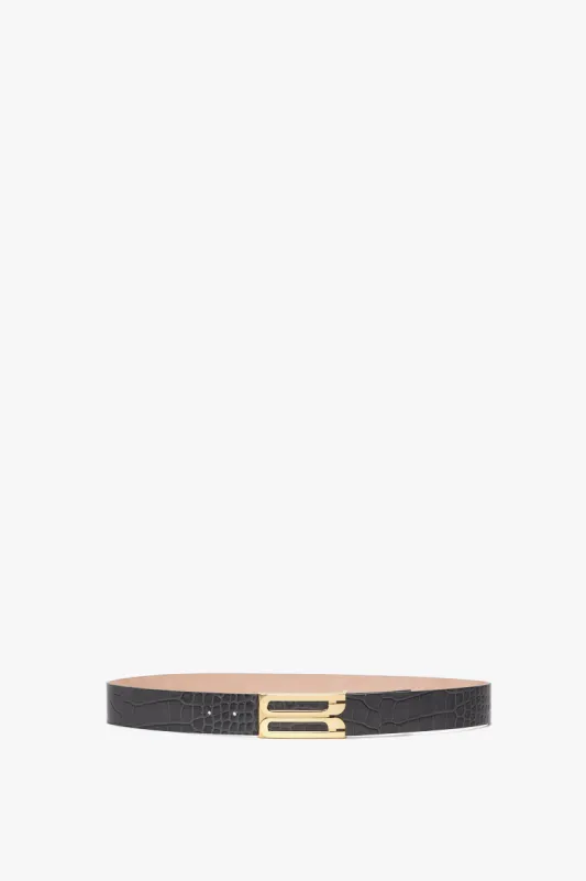 Jumbo Frame Belt In Slate Grey Croc Embossed Calf Leather sold by Victoria Beckham