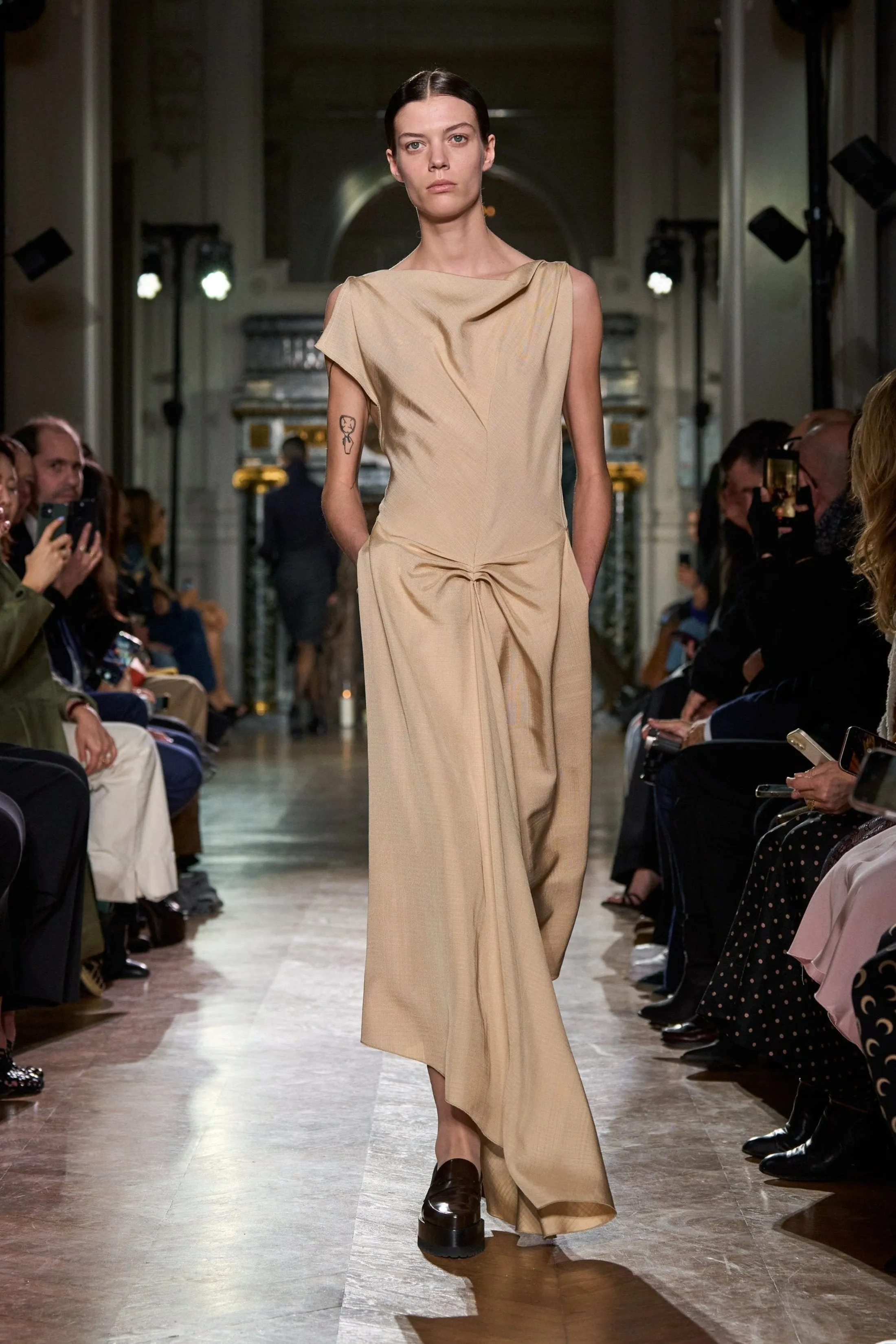 Deconstructed Gathered Waist Midi Dress In Pink Mist sold by Victoria Beckham product image thumbnail 4