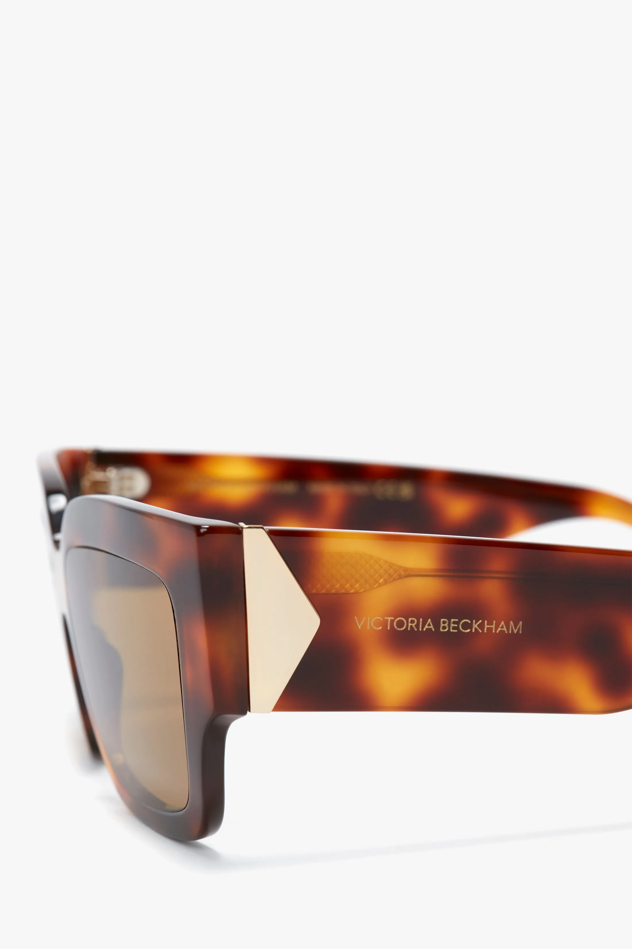 V Plaque Rectangular Frame Sunglasses In Tortoise sold by Victoria Beckham product image thumbnail 3