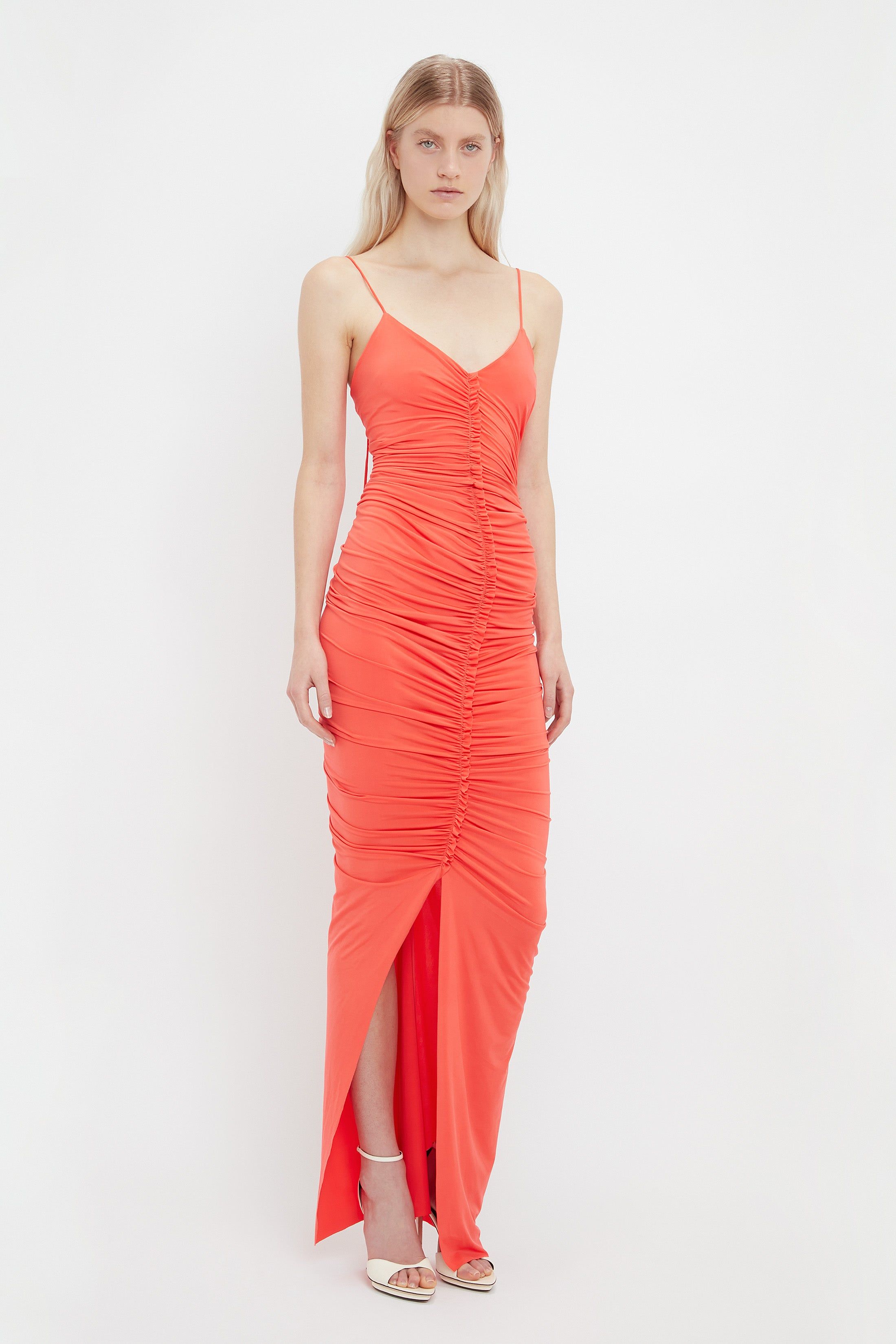 Ruched Fitted Jersey Dress In Coral sold by Victoria Beckham product image thumbnail 3
