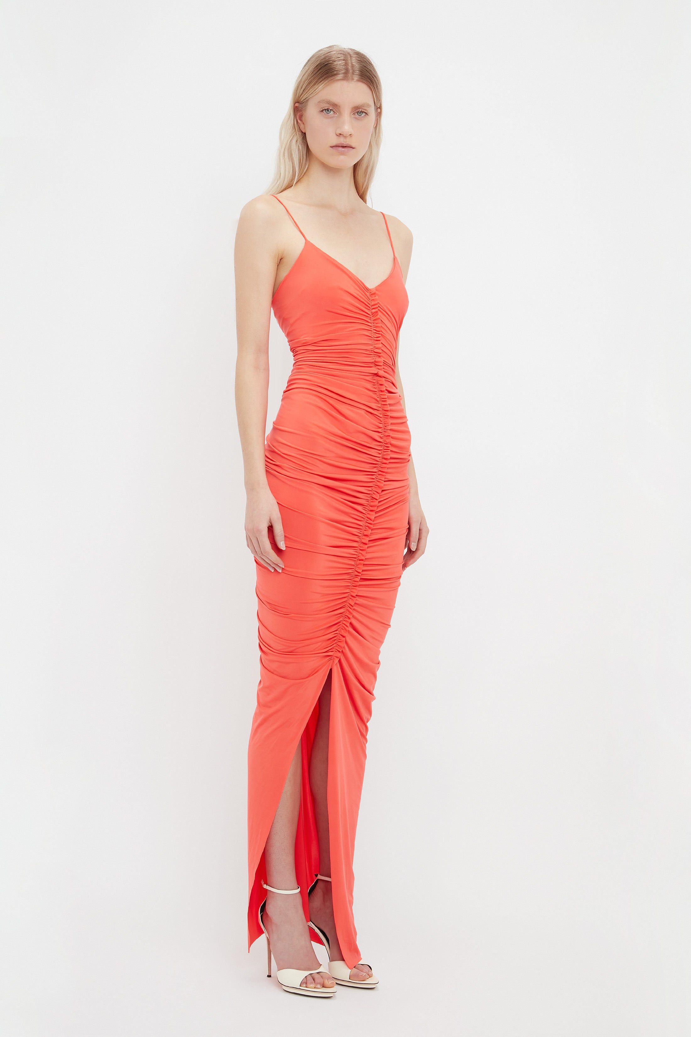 Ruched Fitted Jersey Dress In Coral sold by Victoria Beckham product image thumbnail 2