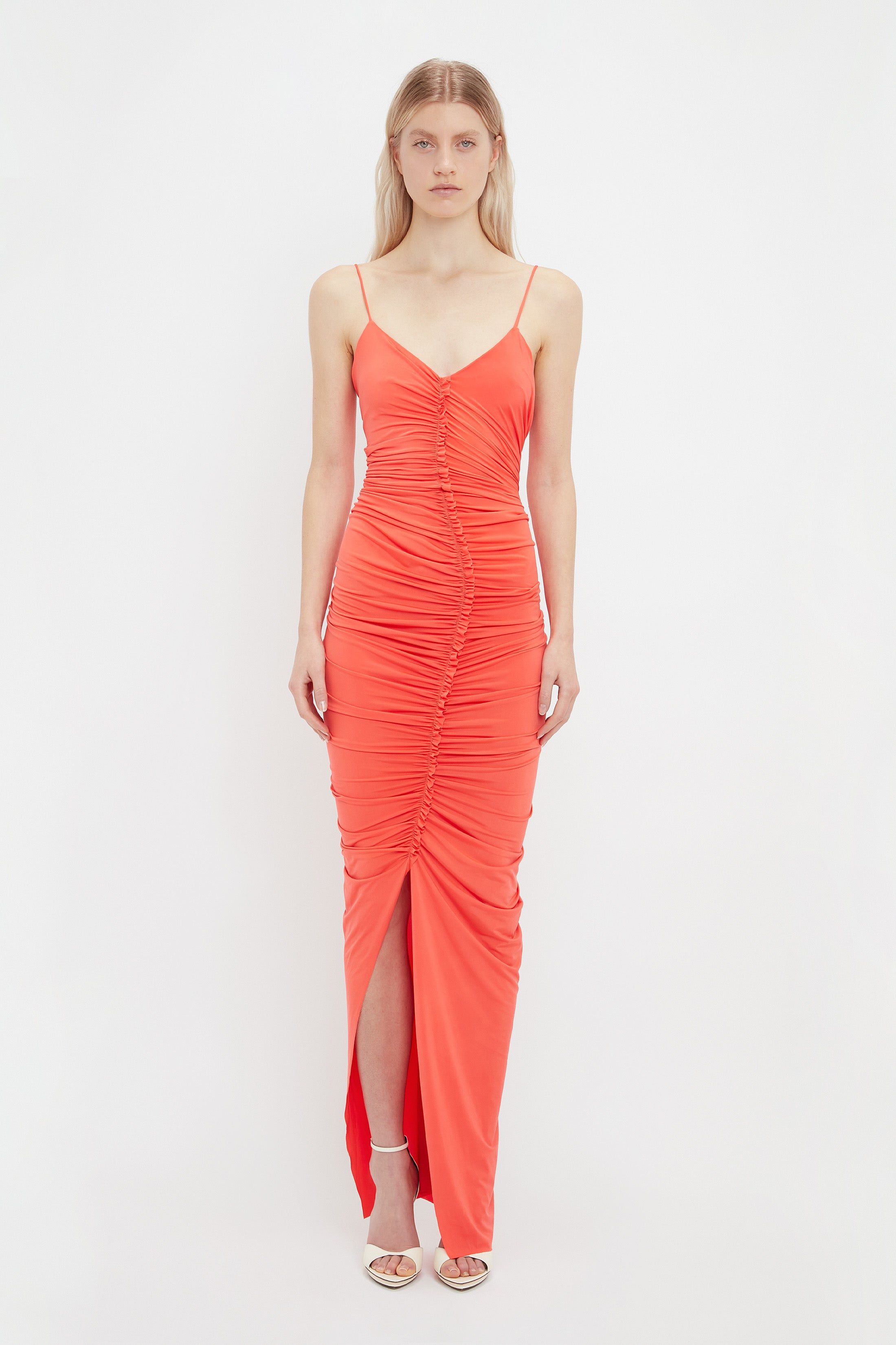 Ruched Fitted Jersey Dress In Coral sold by Victoria Beckham