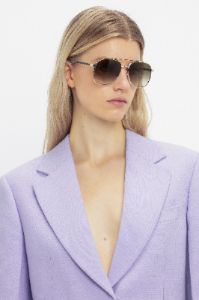 Double Bridge V Detail Sunglasses In Gold sold by Victoria Beckham