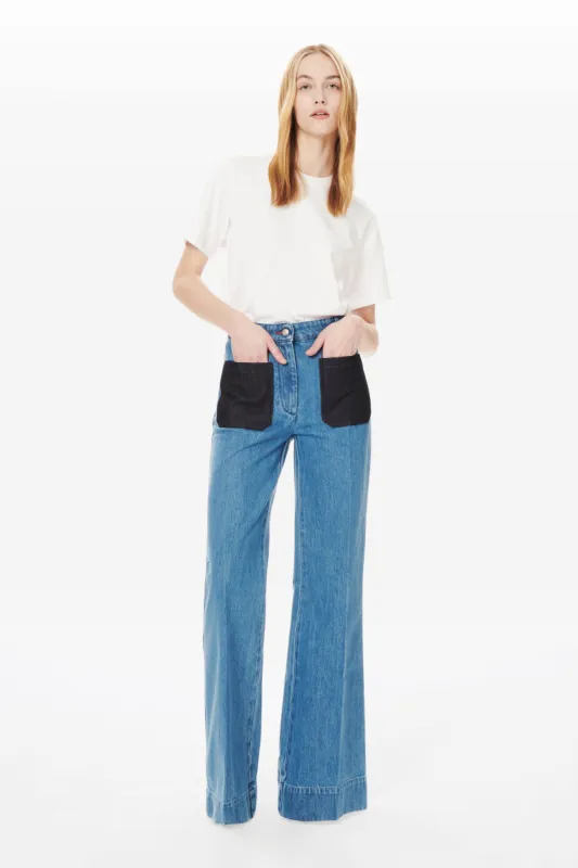 Alina High Waisted Patch Pocket Jean In 70s Wash sold by Victoria Beckham
