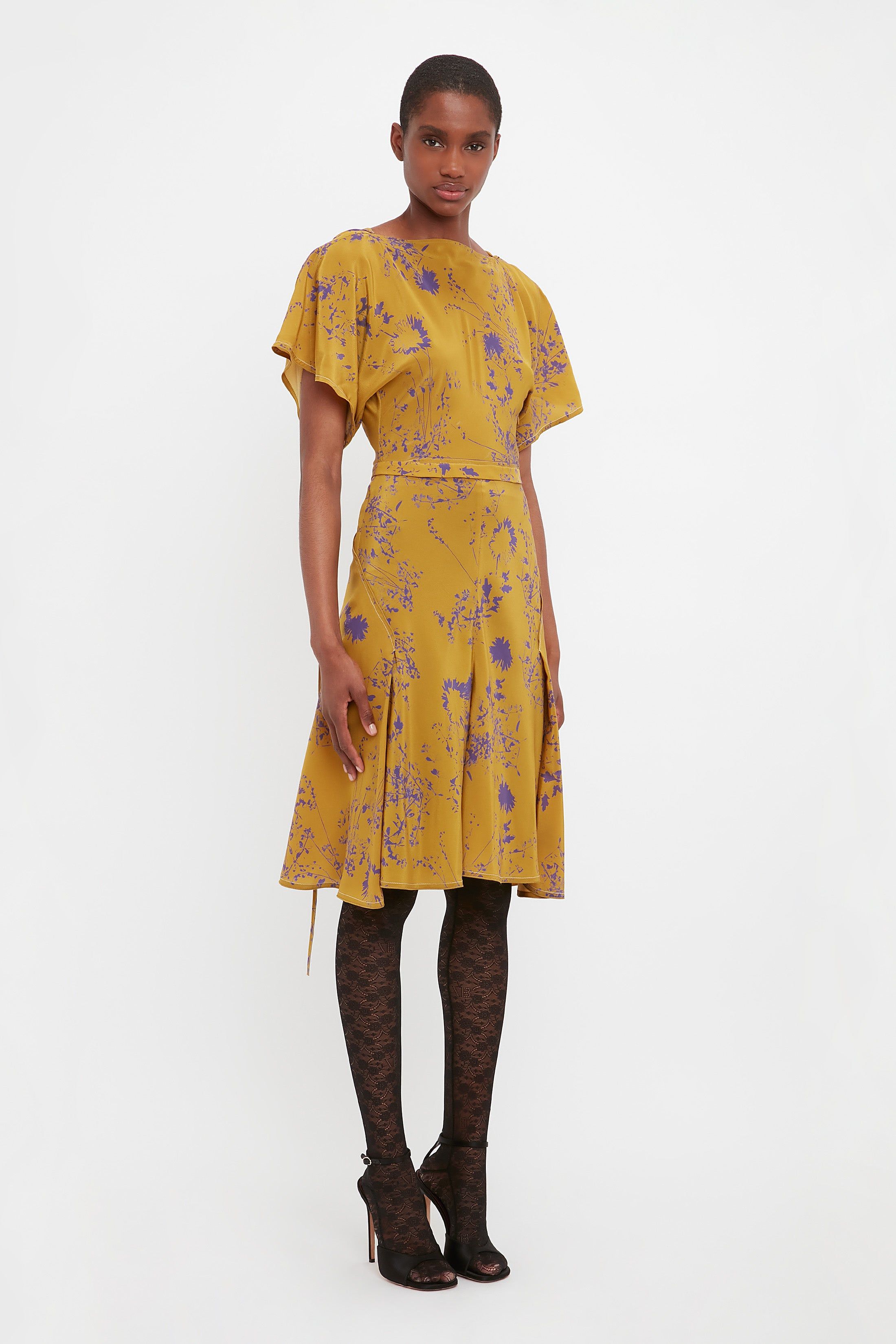 Draped Sleeve Dress In Yellow Ochre sold by Victoria Beckham product image thumbnail 3