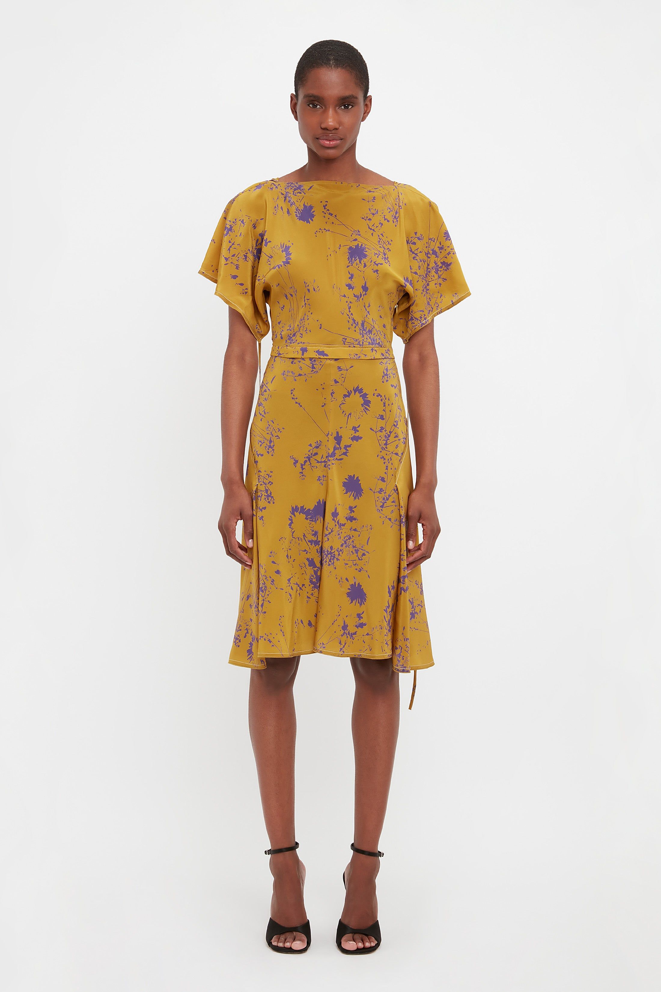 Draped Sleeve Dress In Yellow Ochre sold by Victoria Beckham