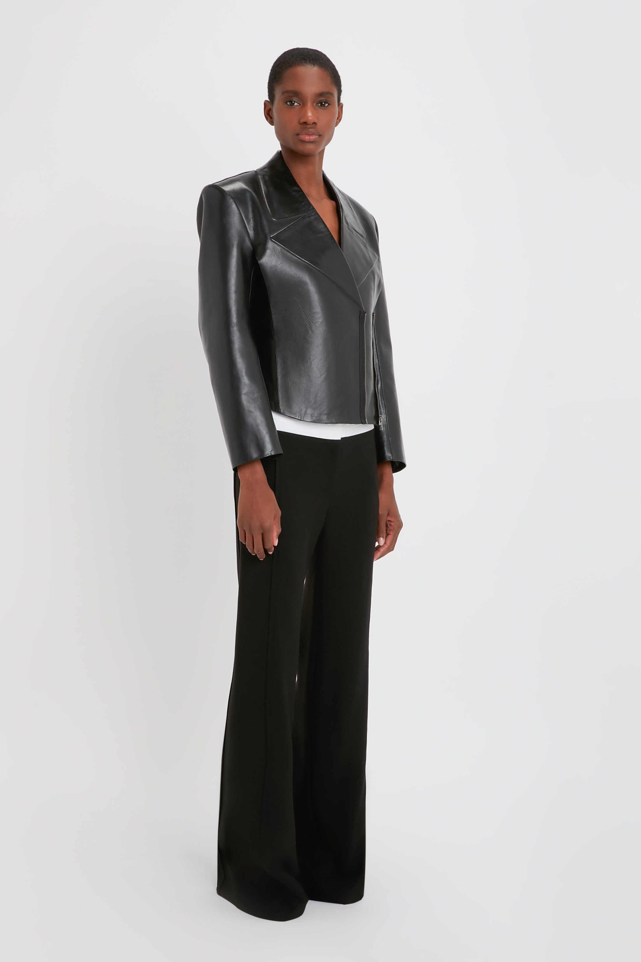 Bonded Calf Leather Biker Jacket In Black sold by Victoria Beckham product image thumbnail 2